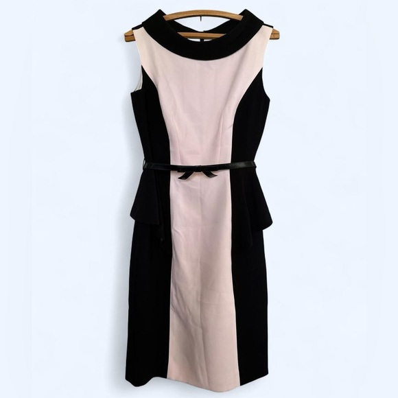 Teri Jon Rickie Freeman black and pink color block boat neck pencil dress Size 8 - Picture 1 of 6